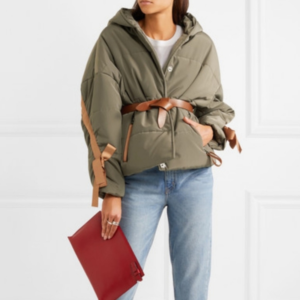 Maje bow sleeve hooded puffer jacket